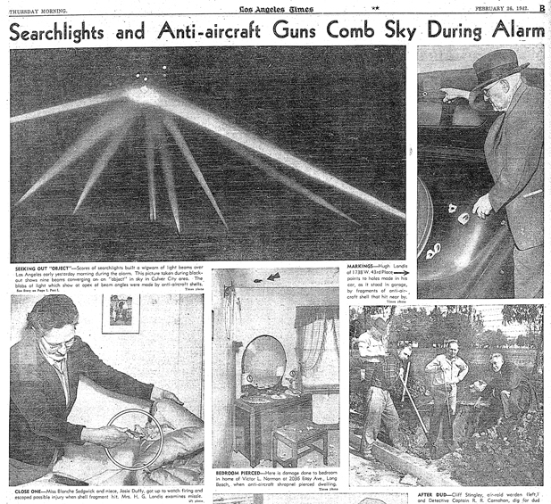 «La batalla de Los Ángeles» · fotografía de Los Angeles Times (25 feb 1942)