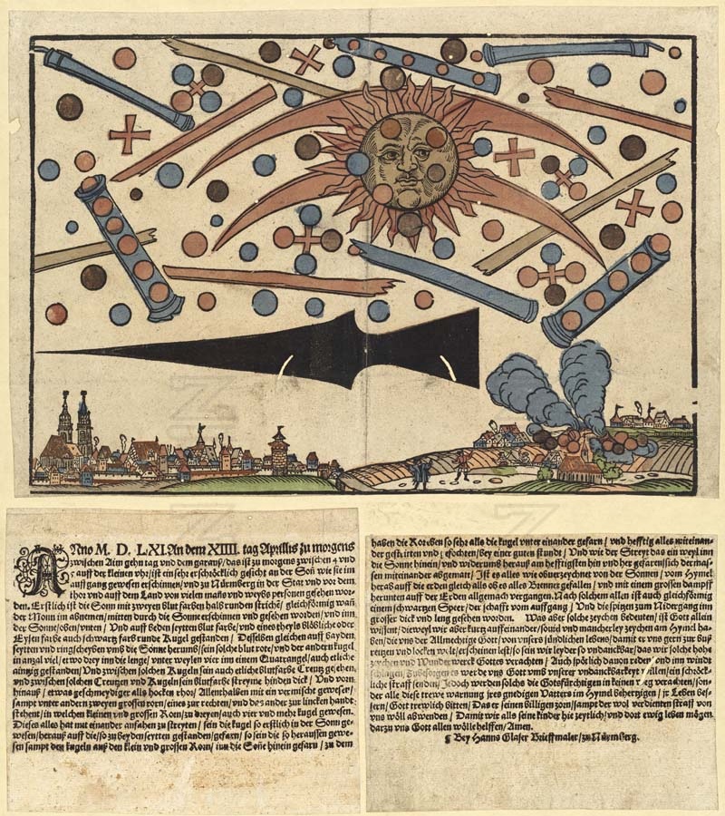 El grabado de Hans Glaser sobre el fenómeno celeste de Núremberg, 14 de abril de 1561